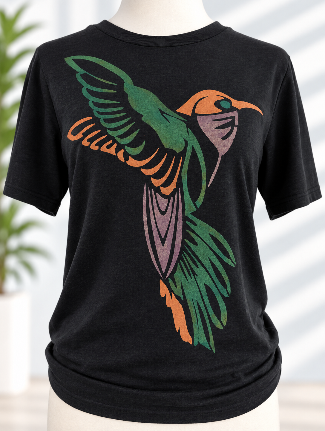 T-shirt with hand-painted hummingbird design