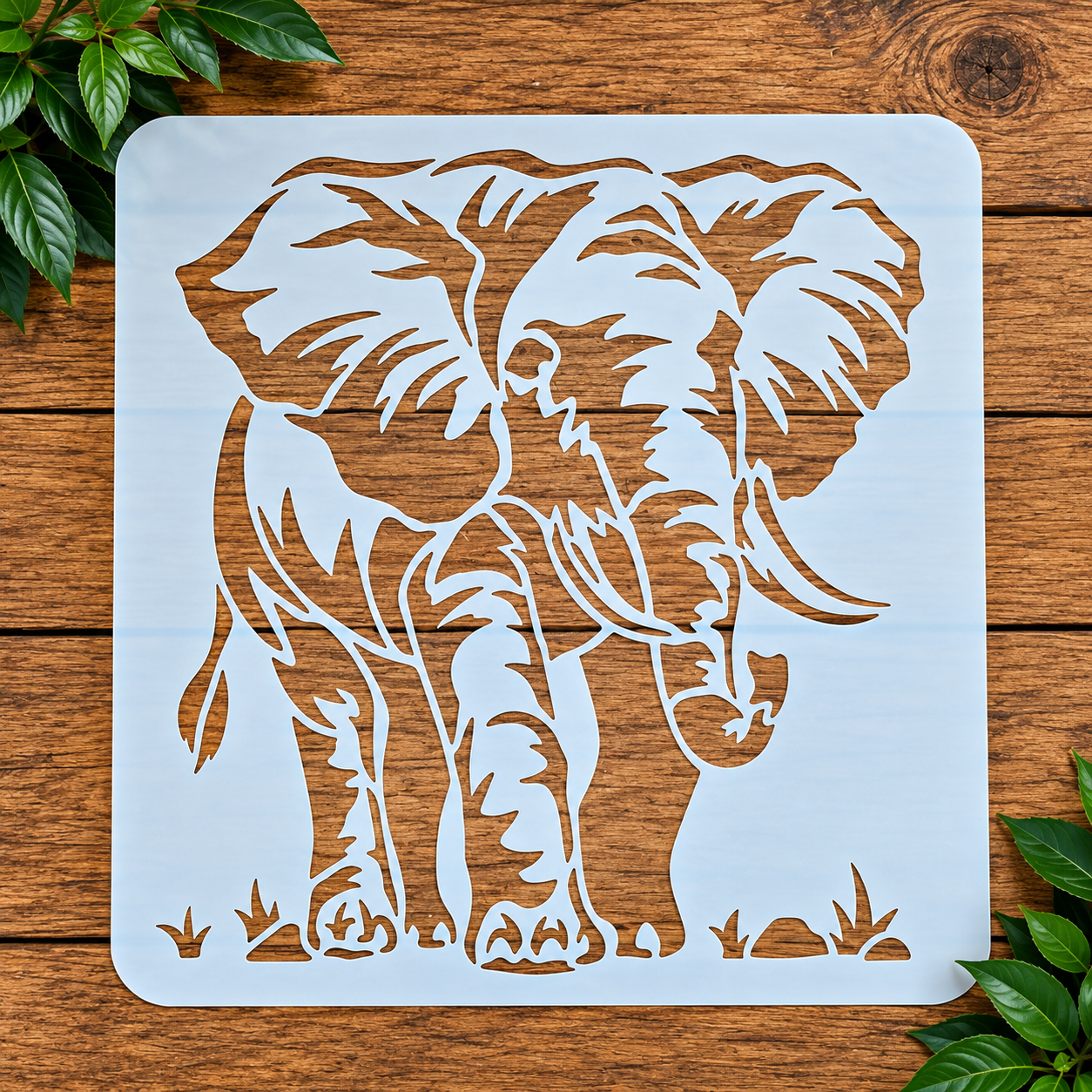 Elephant stencil on wood