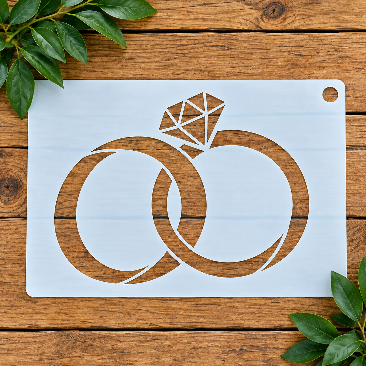 Wedding rings diamond stencil on wood