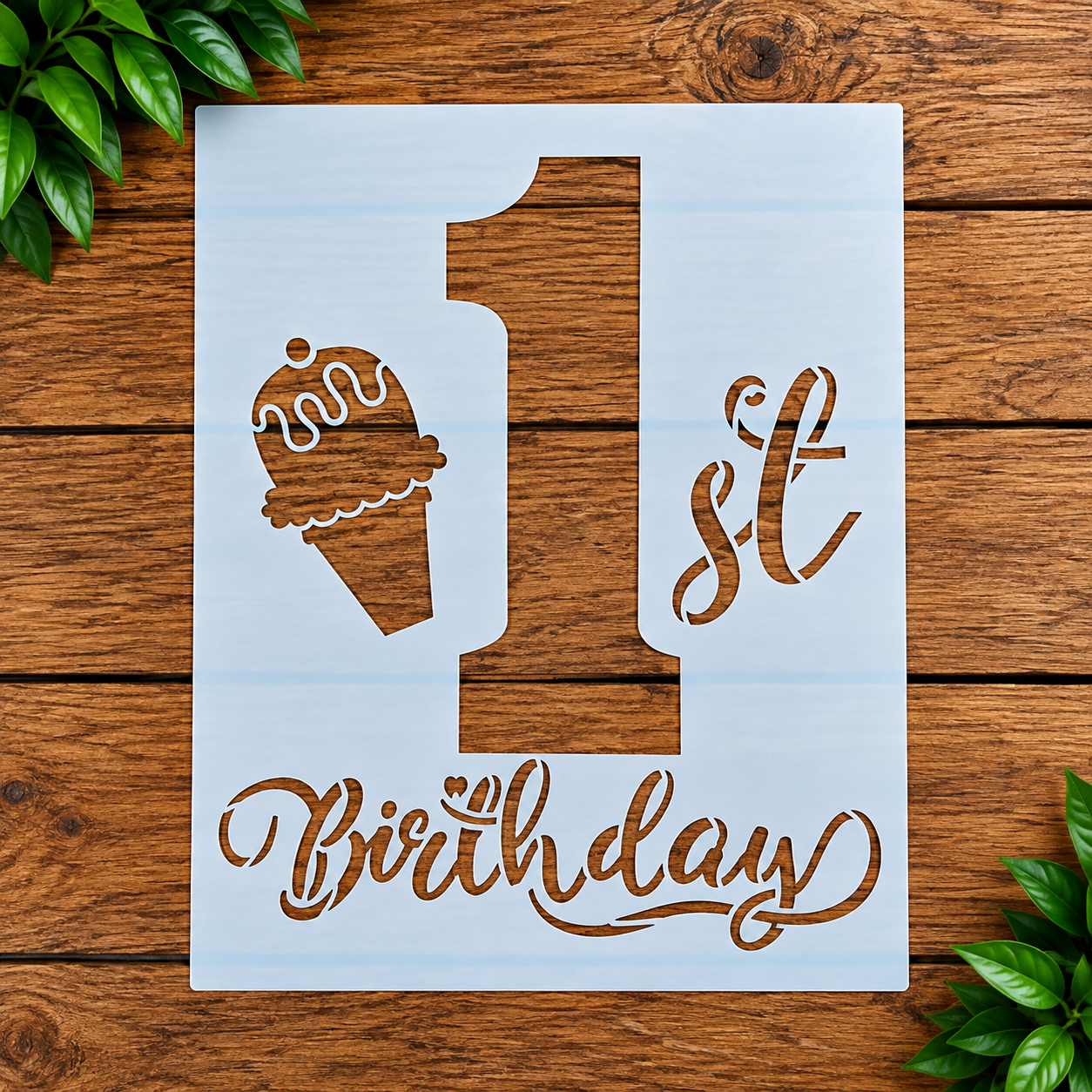 1st Birthday ice cream stencil on wood