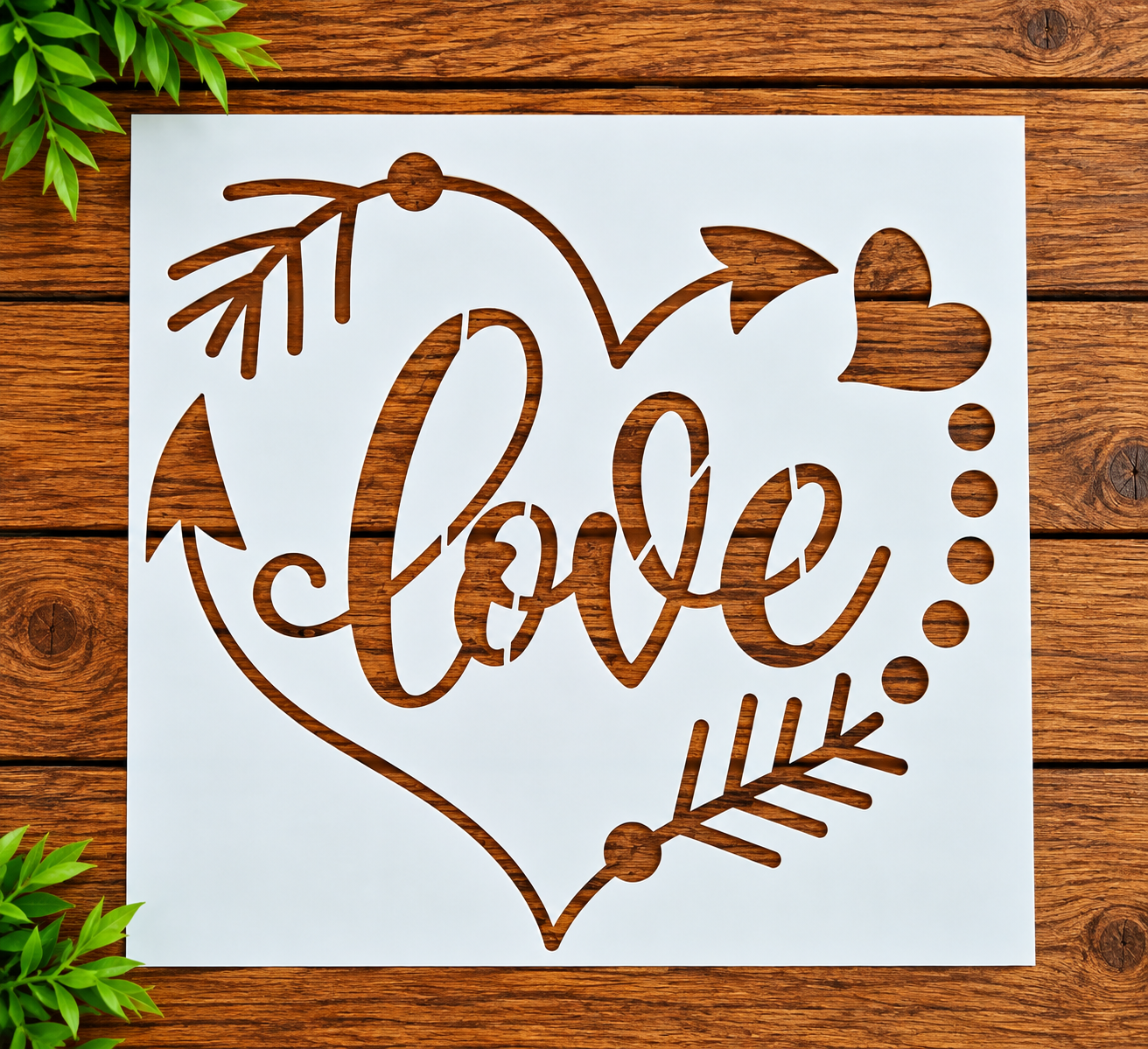 Love heart arrows script seasonal stencil